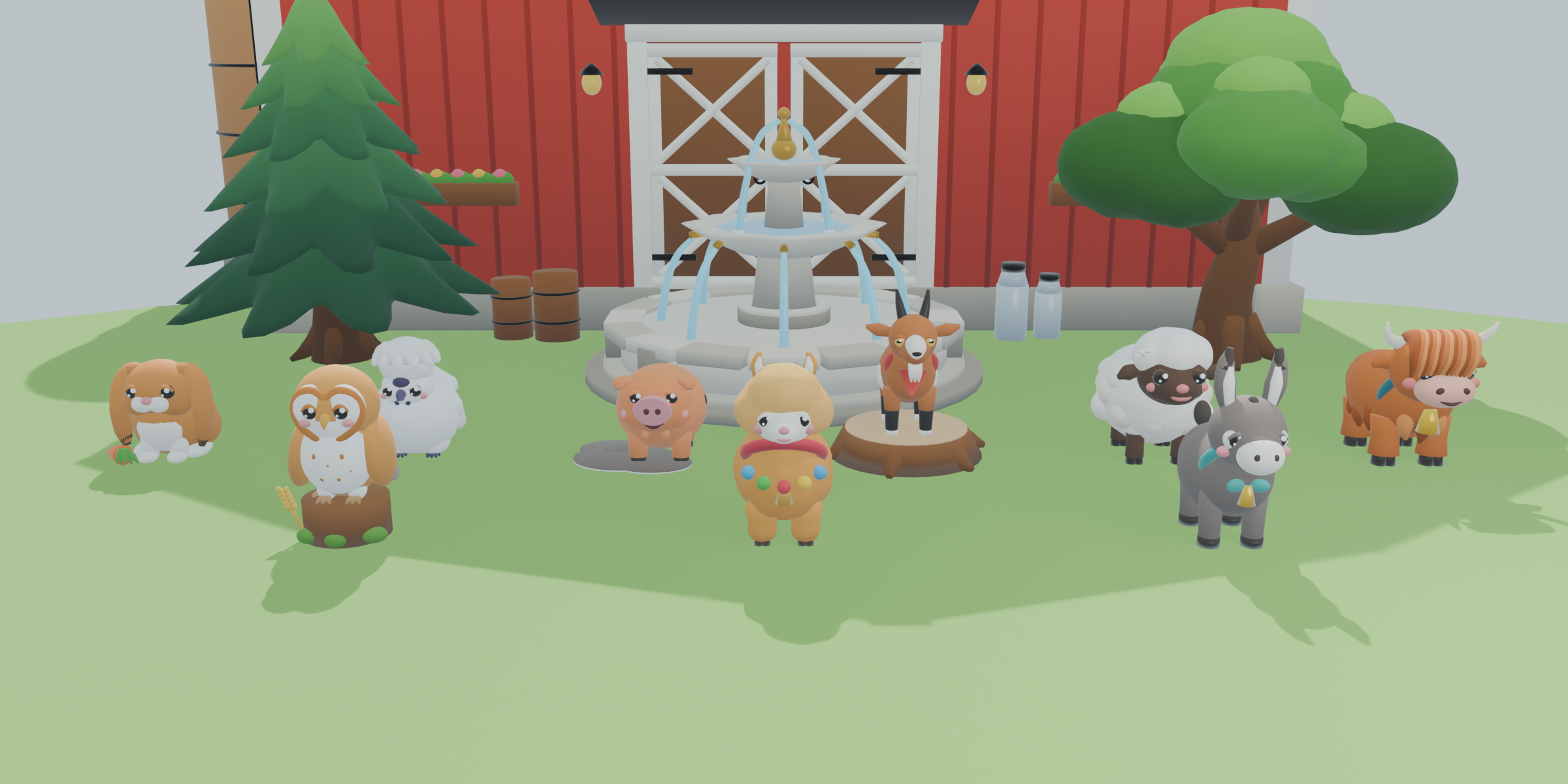 Blender 5.2 procedural render of the 6 animals and trees