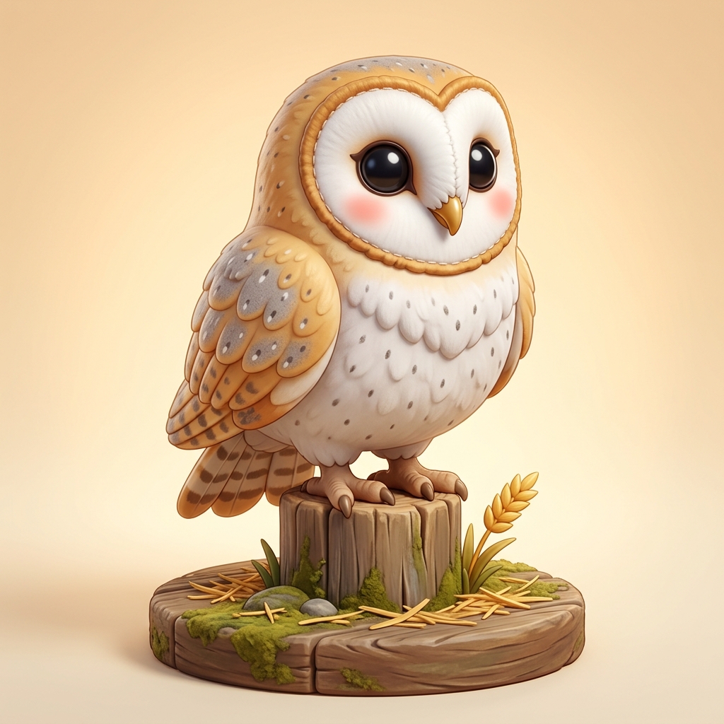 Hazel the Heart-Faced Barn Owl Nano Banana concept art