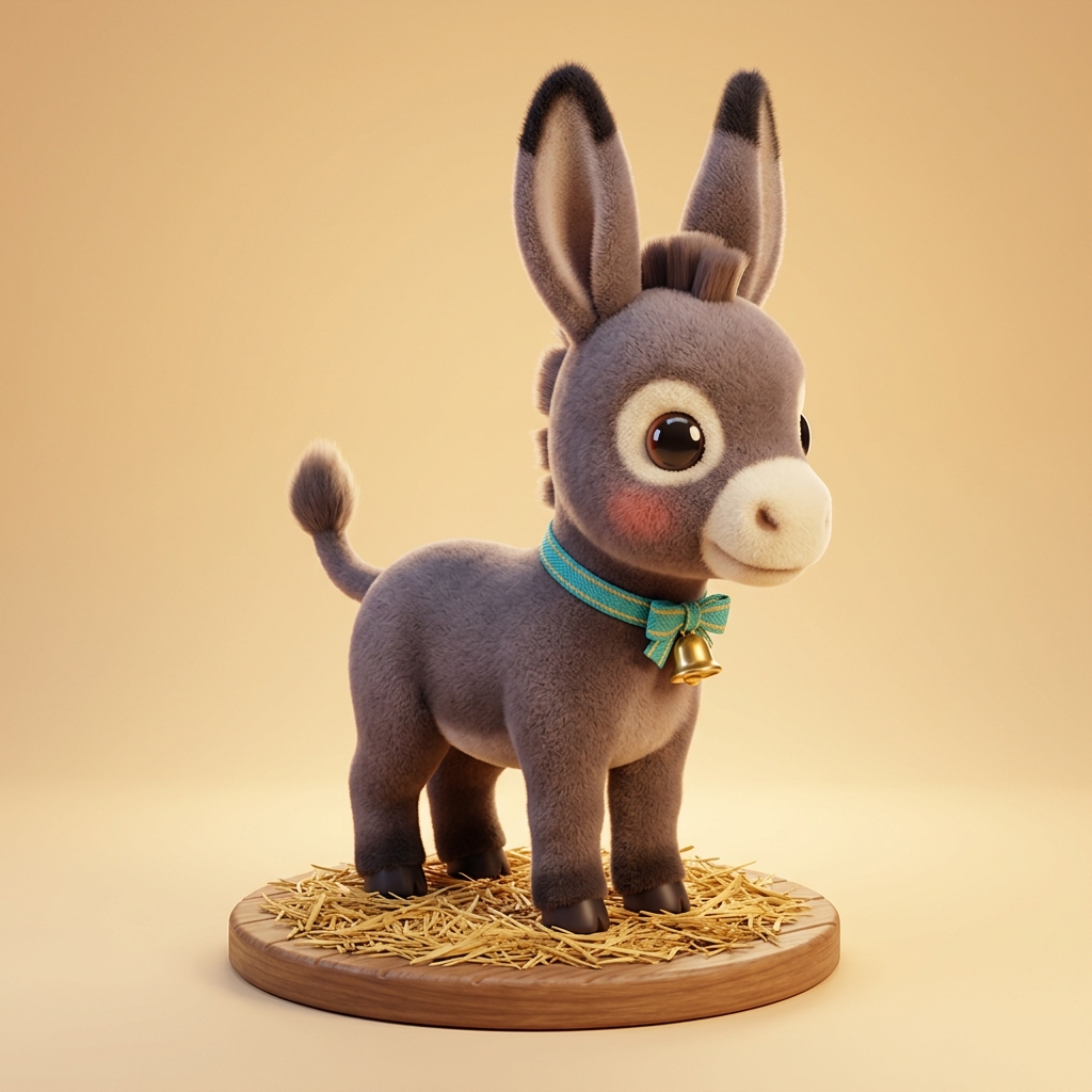 Waffles the Miniature Mediterranean Donkey Nano Banana concept art